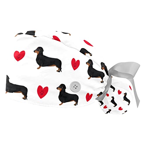 Chapeaux bouffants Teckel Coeur JDEZ : lot de 2 casquettes de travail ajustables pour tout personnel