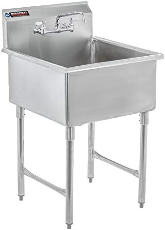 Stainless Steel Prep & Utility Sink - DuraSteel 1 Compartment Commercial Kitchen Sink - NSF Certified - Single 24" x 24" Inner Tub with No Lead Faucet (Restaurant, Kitchen, Laundry, Garage)