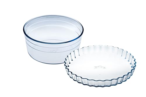 Ocuisine Ôcuisine® Fluted Flan Dish & Souffle Dish Pack of 2 Glass Dishes Extreme Resistance | Oven Safe - Freezer Safe - Microwave Safe | Borosilicate Glass | Made in France Flans & Souffles