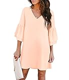 BELONGSCI Women's 2023 Summer Dress Sweet & Cute V-Neck Bell Sleeve Shift Dress Mini Dress, Perfect for Wedding or Graduation