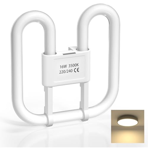 TobeBright GR10q 4 PIN 16W Light Bulb, 2D 4 Pin Bathroom Light Bulbs Warm White 3500K, Square Flat Fluorescent Light Bulbs 220-240V CFL Bulb for Bathroom Ceiling Light, Non-Dimmable