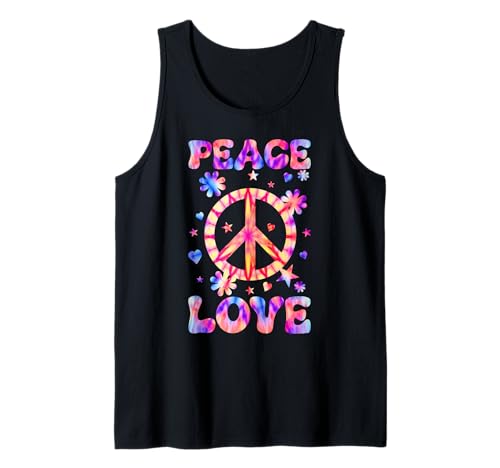 Peace Sign Love Tie Dye Hippie Colorido 70s 80s Retro Party Camiseta sin Mangas