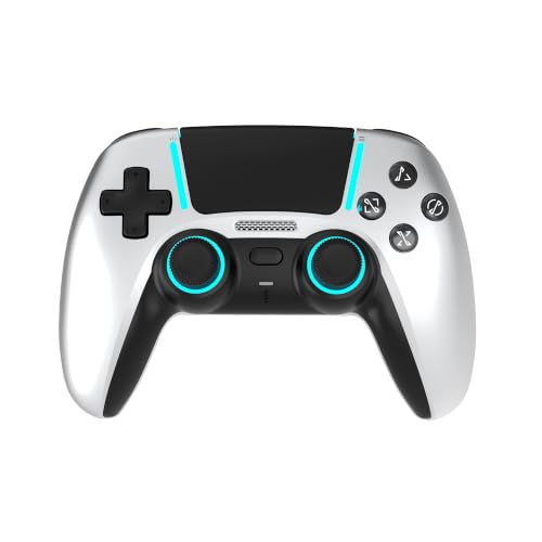 ASRVA Chrome Silver Wireless Pro Controller for PS5 4 Back Buttons,Hall Effect No-Drift Joystick,Micro-Switch ABXY,6-Axis Gyro,Macro,1000mAh Battery,RGB,Compatible with PS5/PC/Mobile