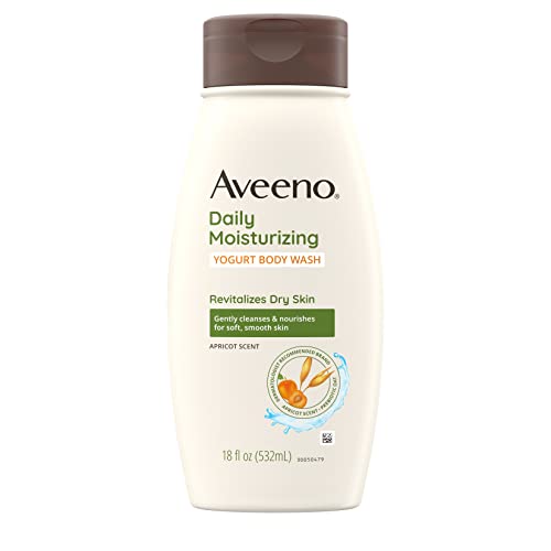 Aveeno Daily Moisturizing Yogurt Body Wash with Soothing Prebiotic Oat & Apricot Scent, Gentle Daily Body Cleanser Nourishes Dry Skin With Moisture, Paraben-, Soap- & Dye-Free, 18 fl. oz
