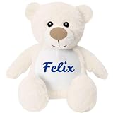 Elefantasie Kleines Stofftier PERSONALISIERT Teddybär mit Name Bedruckt Kuscheltier Plüschtier 25cm Bär beige
