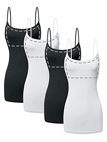 Sugar Sunday 4 Pack Long Cotton Camisole Tank Top with Built in