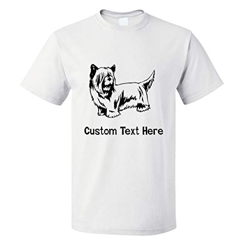 Custom Funny Graphic T Shirts for Men Skye Terrier Black Cotton Top White Personalized Text Here 2X Large
