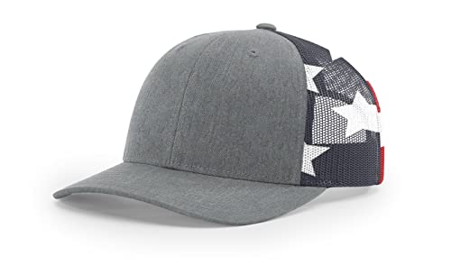 Joe's USA Richardson 112PM Trucker Hat - Premium Adjustable Snapback Hats-OSFM-Heather Grey/Stars Stripes