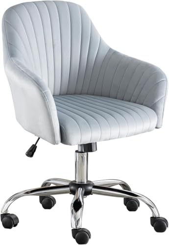 Silla de oficina giratoria de terciopelo con ruedas y altura ajustable para tareas de escritorio y computadora