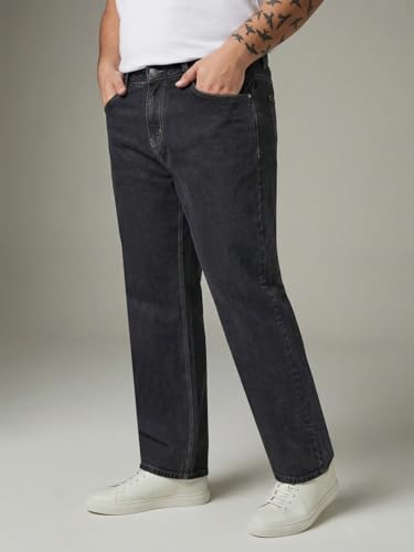 Image of Urbano Plus Men's Relaxed Fit Washed Denim Jeans Non-Stretchable