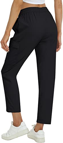 Mofiz Women's Hiking Pants Quick Dry Lightweight Nylon Cargo Joggers Pants Water Resistant Outdoor Mountaining Pants With Zipper Pockets Black, M #TOP2