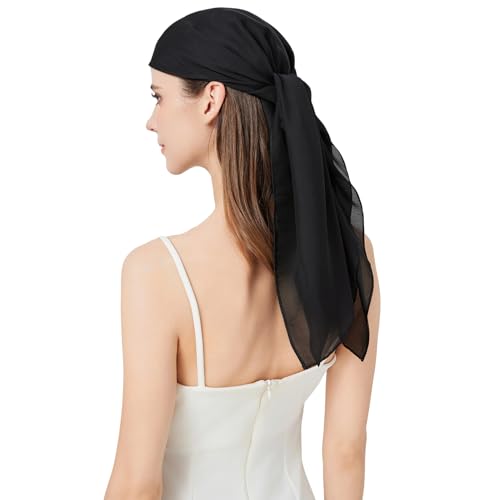 Nonakgado black silk head scarf-womens 35 square 100% mulberry silk hair neck scarf for wrapping at night(FJ-Black)