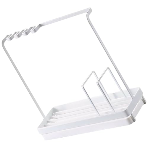 Lcpucc Desagüe de esponja para fregadero de cocina con base ventilada y ganchos, organizador de drenaje de encimera para esponjas y herramientas de limpieza