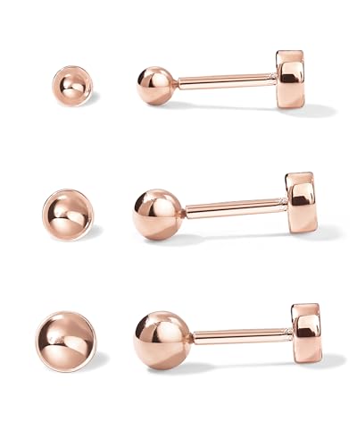 Image of PAVOI 14K Gold Plated Solid 925 Sterling Silver Posts Dainty Ball Stud Flatback Earrings for Women - Cartilage Helix Piercing Jewelry - Small Screwbacks Stud Earrings for Women