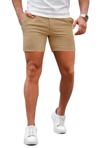 Image of GINGTTO Mens Slim Fit Shorts Plaid Chino Short Tapered Leg Skinny Stretch