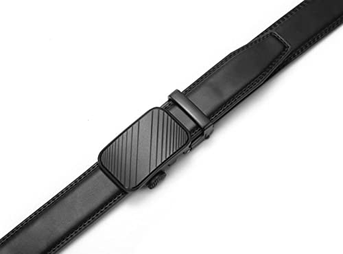 Marino Men’s Genuine Leather Ratchet Dress Belt With Automatic Buckle, Enclosed in an Elegant Gift Box - Modern Striped - Deep Charcoal - Adjustable from 38" to 54" Waist3