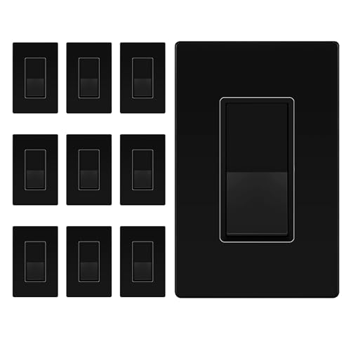ENERLITES Matte Black Light Switch with Screwless Wall Plate Decorator Paddle Rocker Wall Switch Single Pole Grounding Screw Residential Grade 15A 120V/277V UL Listed 91150-MBK10P (10 Pack)