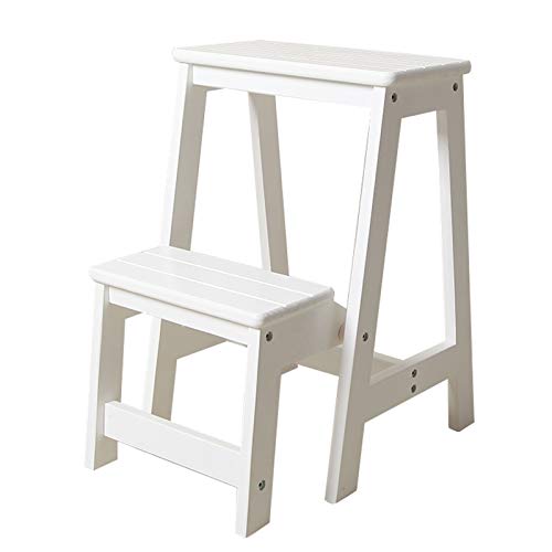 Pliable Escabeau en Bois Massif Pliant Échelle Chaise Multifonction Escabeau Espace d'économie Cuisine Robuste Escabeau for la bibliothèque, la Maison et la Cuisine - Capacité 150 kg (Color : White) Cover