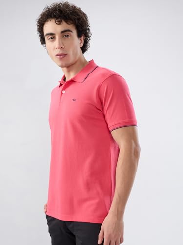 Image of Park Avenue Men Slim Fit Solid Pattern Cotton Polyester Blend Half Sleeve Polo Neck Casual T-Shirt