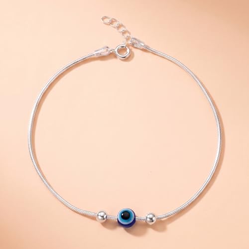 Image of Anklet for Women, Single | Pure 925 Silver Evil Eye Ball Payal | Charm Anklet for Party, Wedding, Office & Everyday Wear | Gift for Women & Girls