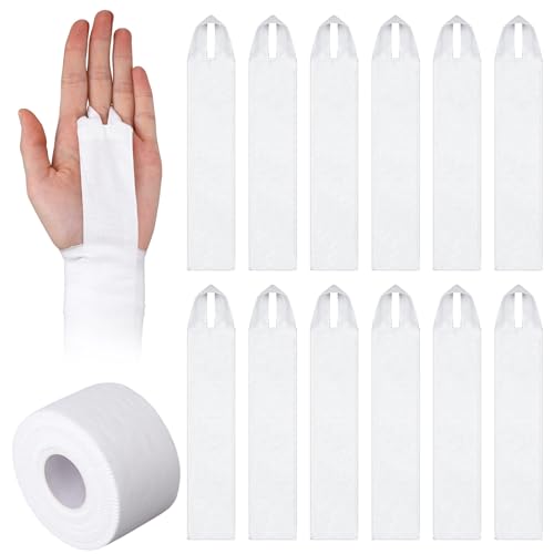 Teyva Daily 12 Pcs Gymnastics Tape Grips and 1 Roll Athletic Tape for Gymnastics Bars Reusable Athletic Grips Strong Support Wrist Ankle Knee Guards Protector Sport Training Accessories(White)