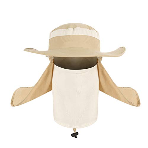 SIQITECH Chapeau de Soleil Protection Solaire Anti-UV Chapeau été Chapeau de Rideau Amovible Pliable Chapeau Respirant Casquette de Pêche Plage Grand Bord Protection du Cou Homme Femme