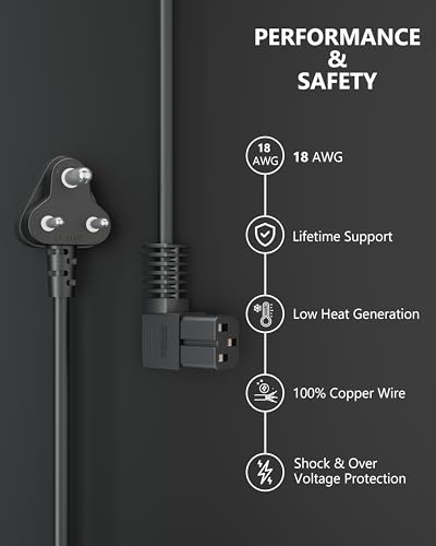 FEDUS 1.8 Meter 90 Degree L Shape 3 Pin Computer Power Cable Cord for Desktops PC and Printers/Monitor SMPS Power Cable IEC Mains Power Cable Black 7 31UBlhqRqFL