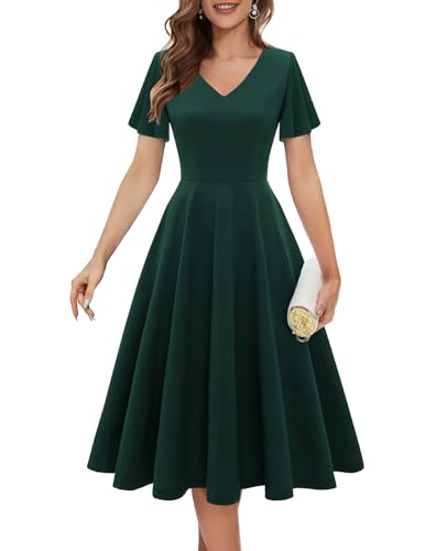 Bridesmay Wedding Guest Dresses 2025 Short Sleeve Modest A-Line Midi Church Tea Party Dress