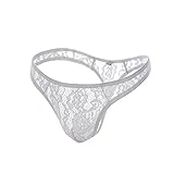 SUPERCH Sexy Man Thong Lace Unterwäsche Herren G-String String Tanga Hombre Durchsichtige Dessous aushöhlen T-Back U Pouch Panties Unterhose-weiß