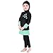 Girls Muslim Swimsuit Sweetheart Pattern Top + Pants Full Coverage Swimwear Modest Islamic Hijab Cap Beachwear Swimming Elastic Waistband Burkini Bathing Suit Black + Green 6-7 Years