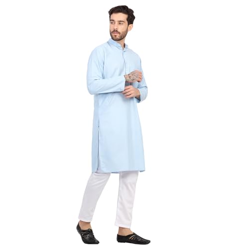 Image of Sadree Men's Cotton Blend Light Weight|Knee Length|Mandrin Collor|Relax comfert|Classic Style Kurta Pyjama Set