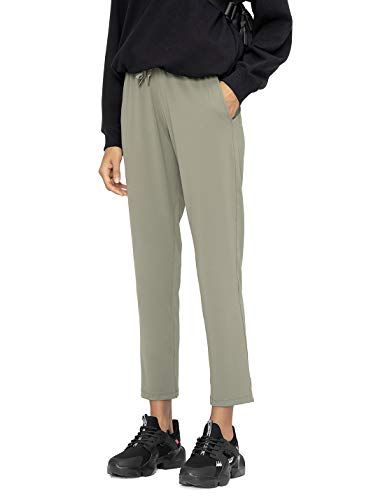 AJISAI Ankle Travel Pants with Pockets Business Casual Stretch Joggers Pants for Women Olive M