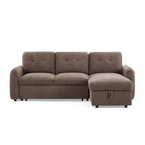 BAÏTA Canapé d'angle Convertible et réversible IMPA 4 Places Tissu Chenille (Marron)