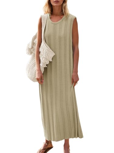 Fisoew Women's Sleeveless Maxi Dress Sweater Scoop...