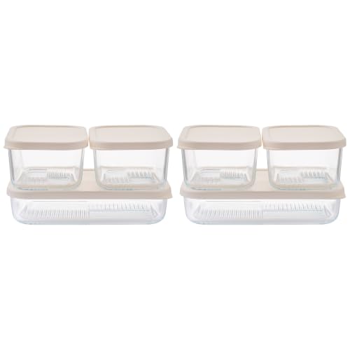 Glass Food Storage Containers with Lids — 12 Piece — 26.5 oz & 40.57 oz Glass with BPA-Free Leak Resistant Stackable Lids — Microwave, Oven & Dishwasher Safe — Ideal for Meal Prep - Vanilla Mist