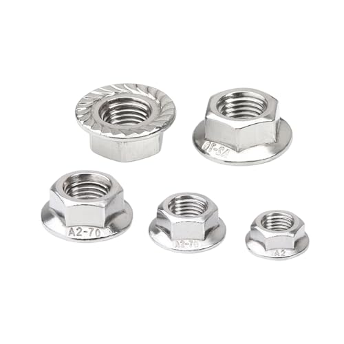 Solinxe Serrated Flange Nuts, 304 Stainless Steel 18-8, Hex Lock Nuts for Industrial & Home Use (1/4"-20,Silver,10)