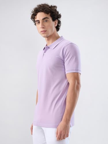 Image of Park Avenue Men Slim Fit Solid Pattern Cotton Polyester Blend Half Sleeve Polo Neck Casual T-Shirt