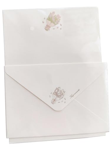 レターセット 封筒便箋セット 輝く箔押し柄 ラブレター おしゃれ 挨拶状 メッセージ 手紙セット 封筒4枚 便箋8枚 Elowen (花束柄)