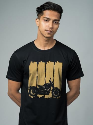 Image of T-Shirt for Men - 100% Cotton Ladakh Motorcycle Rider Half Sleeve Round Neck Graphic Print | Regular & Oversized Fit | 180 /220 GSM | S-5XL | Black, Navy Blue, Olive, Red, White