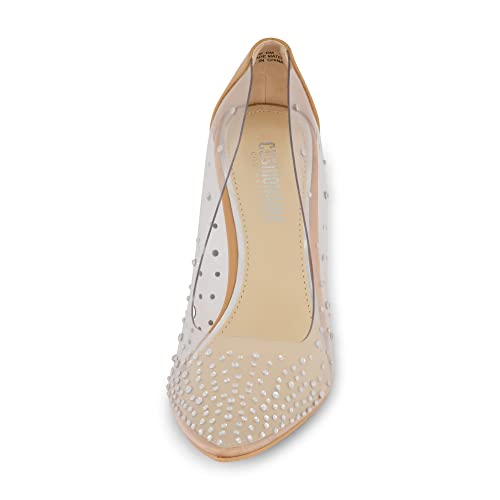Cushionaire Women's Glam Clear Rhinestone Dress Pump +Memory Foam, Wide Widths Available, Clear/Nat 8 W #TOP2