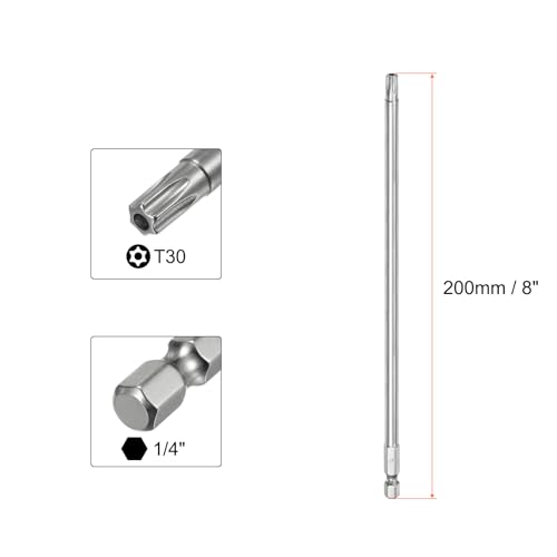 Image of HARFINGTON 1pcs T30 Security Torx Bit 1 /4 inch Hex Shank 8 inch Long S2 Steel Magnetic Tamper Resistant Star Bits Screwdriver Torx Head with Hole for Driver Drill Bits Remove Fastening Screws
