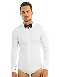 yizyif body da ballo uomo latino camicia elegante bodysuit manica lunga romper t-shirt con papillon slim fit tango samba rumba danza moderna jazz dancewear competizione bianco xl