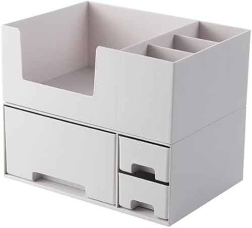 RemeeHi 収納ボックス、プラスチック、デスクトップ整理、引き出しタイプ、スキンケア製品ラック (グレー)