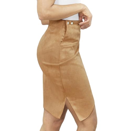 Pencil Skirt for Women with Slit Tummy Control High Waist Wrap Suede Skirt Office Work Skirt with Pocket3