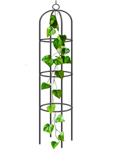 DIVCHI Black Metal Garden Arbour Arch Steel Frame Garden Arch for Climbing Plants Roses (Black (Garden Obelisk) Style 2)