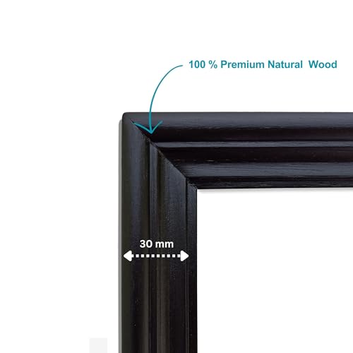 Image of Handmade Wooden Rectangular Photo Frame, A2 (42 x 59.4 cm) Display for Artworks, Pictures and Photos of Your Loved Ones, Best for Home, Office, Wall Decor, Living Room, Bedroom, Black