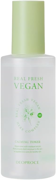 Real Fresh Vegan Calming Toner 200 ml, Korean Skincare, Rosemary, Jasmine, Chamomile, Sage, Lavender Extracts
