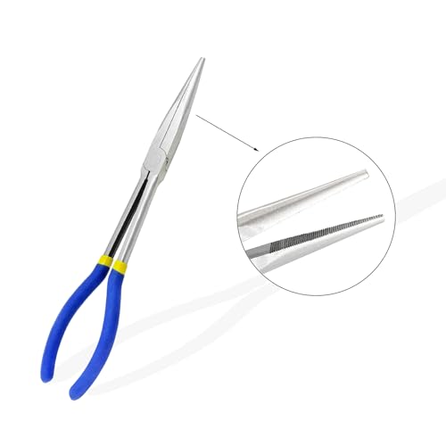 Image of 11 Inch(28cm) Long Reach Long Nose Pliers | Designed for Mechanics, Technicians, and Contractors | Work with Delicate or Difficult-to-Reach Pieces | Milled-Jaws | Steel inchNeedle Nose (Blue)