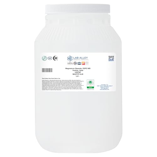 Lab Alley Magnesium Stearate, Derived from Palm Oil, RSPO MB, Kosher, Halal, Reagent, Emulsifier & Flatting Agent for Cosmetics and Industrial Use (2 Pounds)