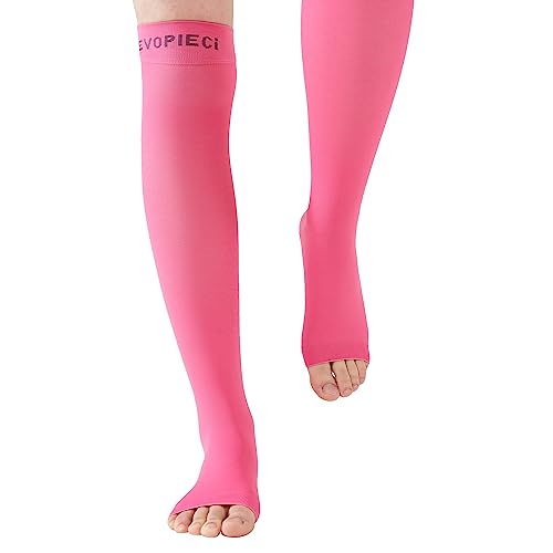 Image of 15-20mmHg Open Toe Compression Socks Pink Toeless Compression Socks for Reduce Swelling and Alleviates Varicose Veins L